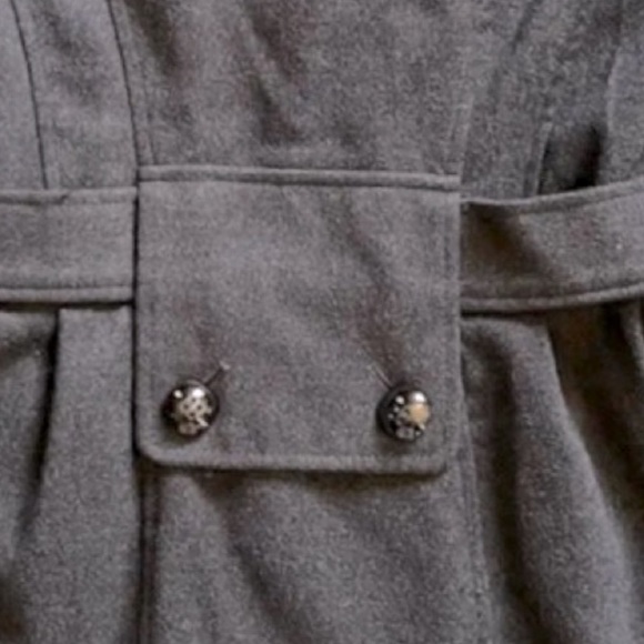 Hydraulic M grey faux wool double breasted lined banded waist & wrists pea coat - Picture 13 of 16